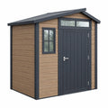 Abri de jardin 200 x 150 x 210 cm aspect bois brun et anthracite avec porte vitrée