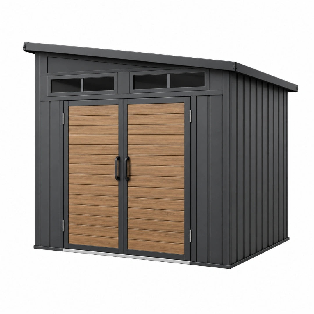 Abri de jardin 250 x 150 x 200 cm en acier anthracite et brun avec double porte