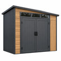 Abri de jardin 240 x 180 x 220 cm en acier anthracite et aspect bois avec double porte