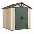 Abri de jardin 200 x 120 x 190 cm en résine beige et vert avec double porte et toit incliné