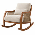 Fauteuil à bascule 82 x 92 x 98 cm en bois brun et tissu beige tressé