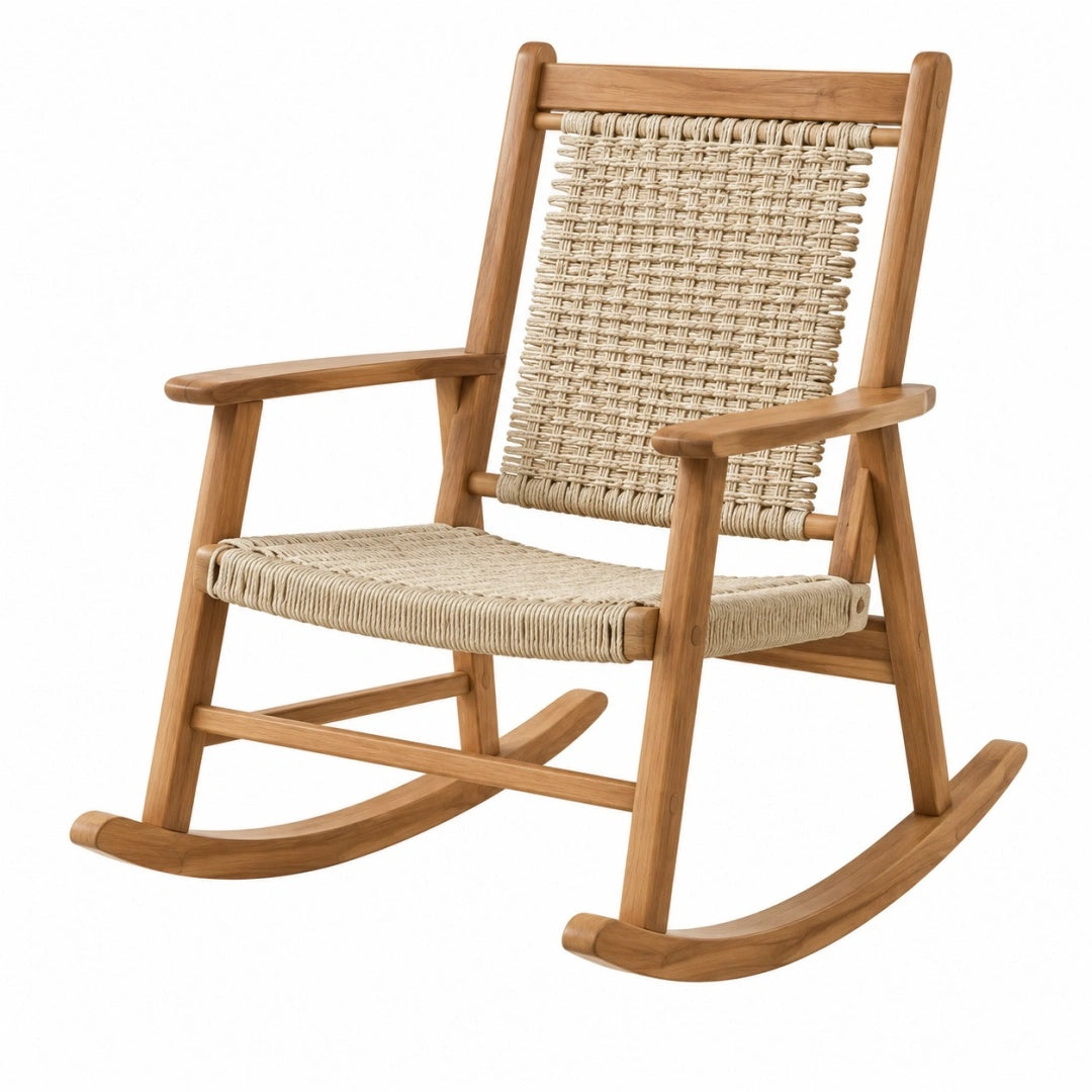 Fauteuil à bascule 98 x 65 x 110 cm en bois et corde tressée naturel style rustique