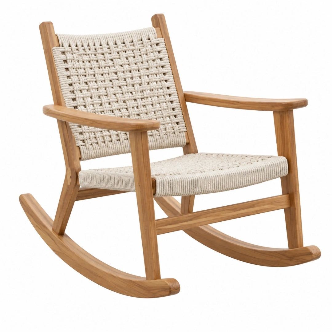 Fauteuil à bascule 86 x 68 x 98 cm en bois et corde beige style naturel