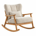 Fauteuil à bascule 75 x 95 x 104 cm en bois et tissu bouclé beige