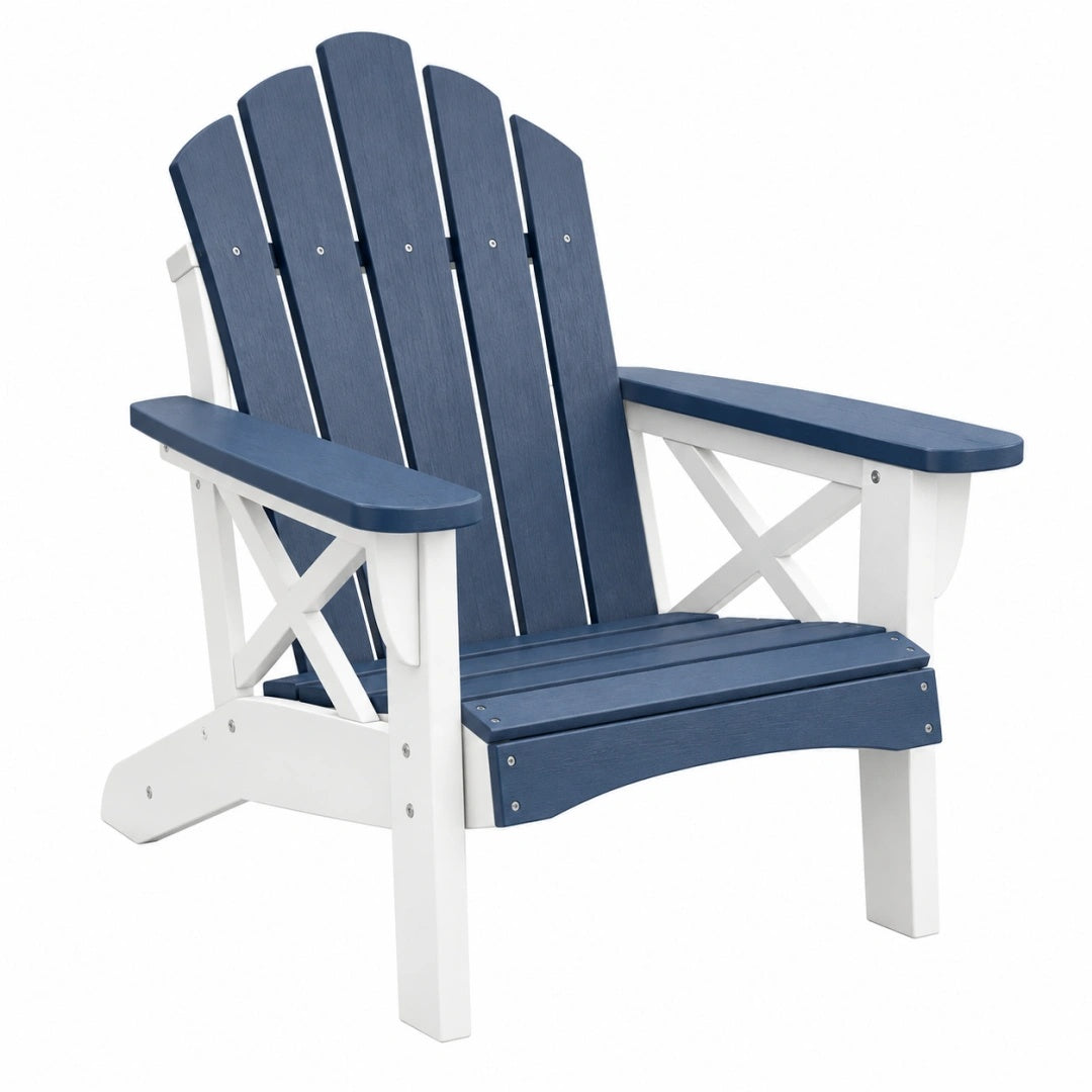 Fauteuil de jardin 83 x 79 x 98 cm en plastique bleu marine et blanc style Adirondack