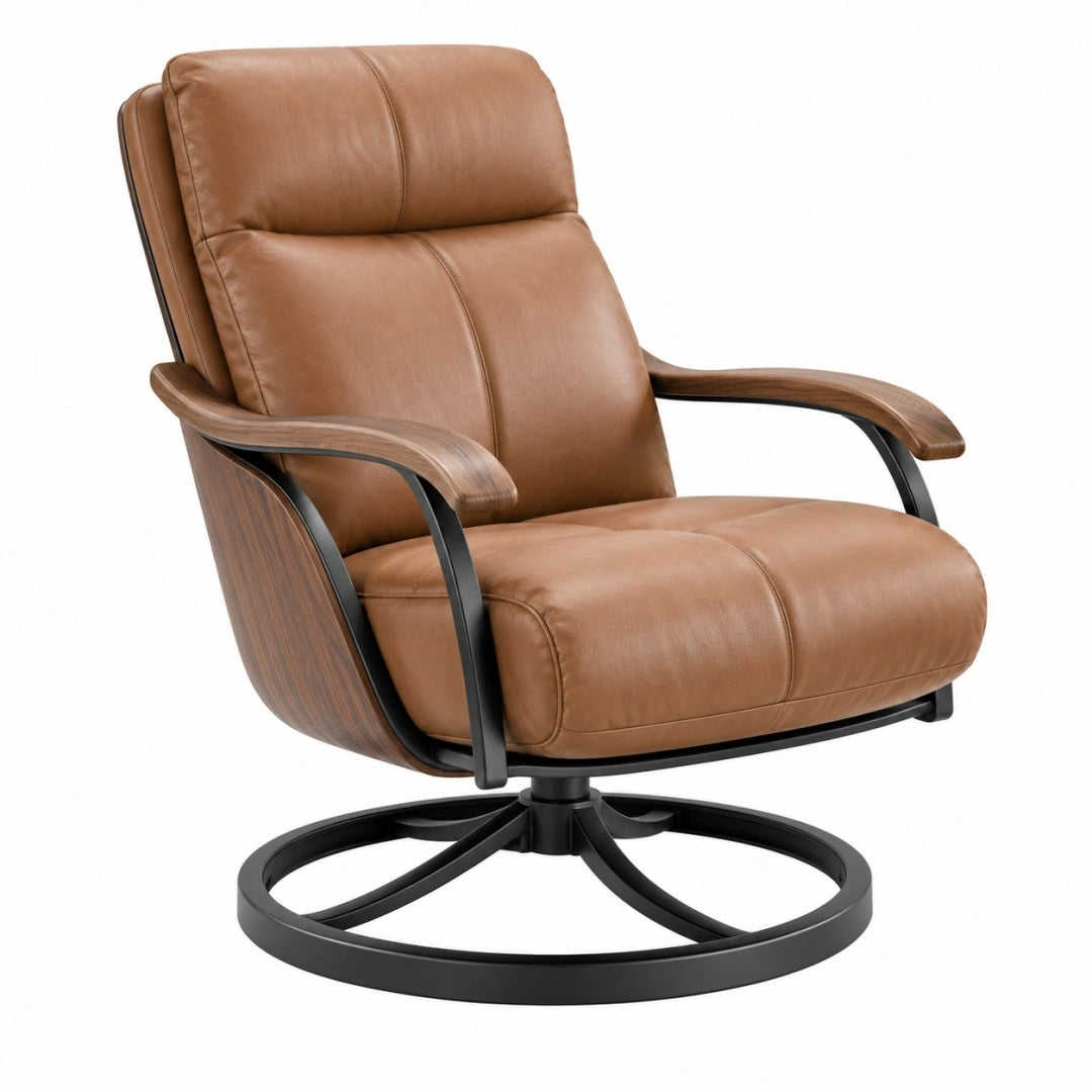 Fauteuil pivotant 84 x 90 x 102 cm marron revêtement aspect cuir style contemporain