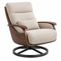 Fauteuil pivotant 82 x 90 x 105 cm en tissu beige et bois brun - salon contemporain