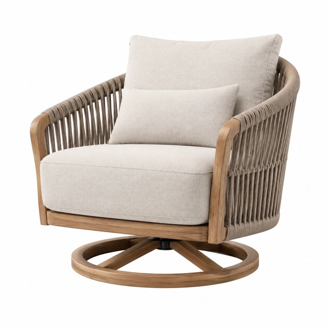 Fauteuil pivotant 86 x 82 x 87 cm en bois et corde beige style contemporain