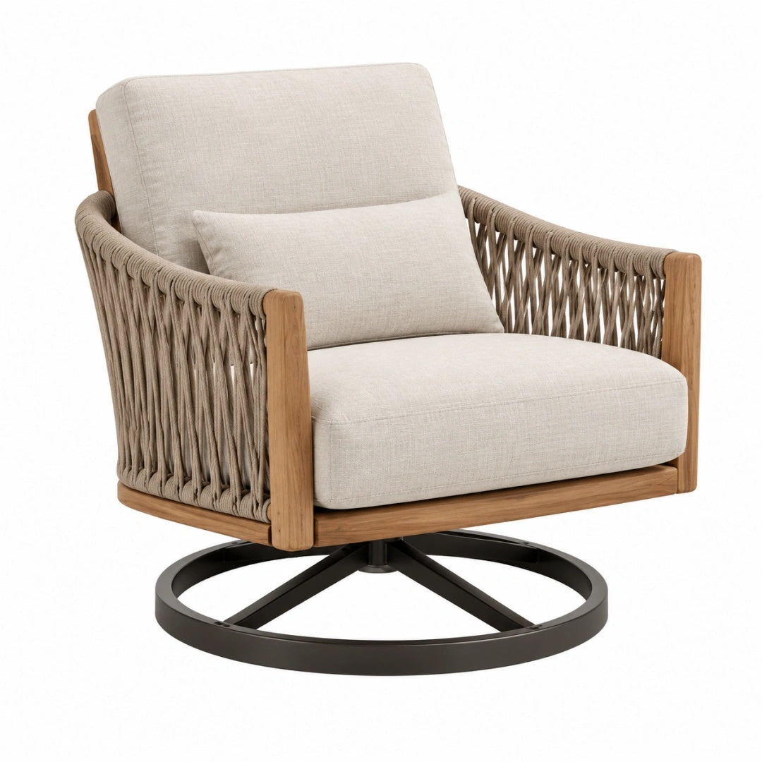 Fauteuil de jardin pivotant 75 x 82 x 88 cm en bois beige style naturel