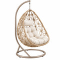 Fauteuil suspendu 105 x 105 x 195 cm en métal et tressage beige avec assise rembourrée