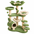 Arbre à chat 60 x 50 x 140 cm en sisal et peluche vert crème avec griffoirs et plateformes
