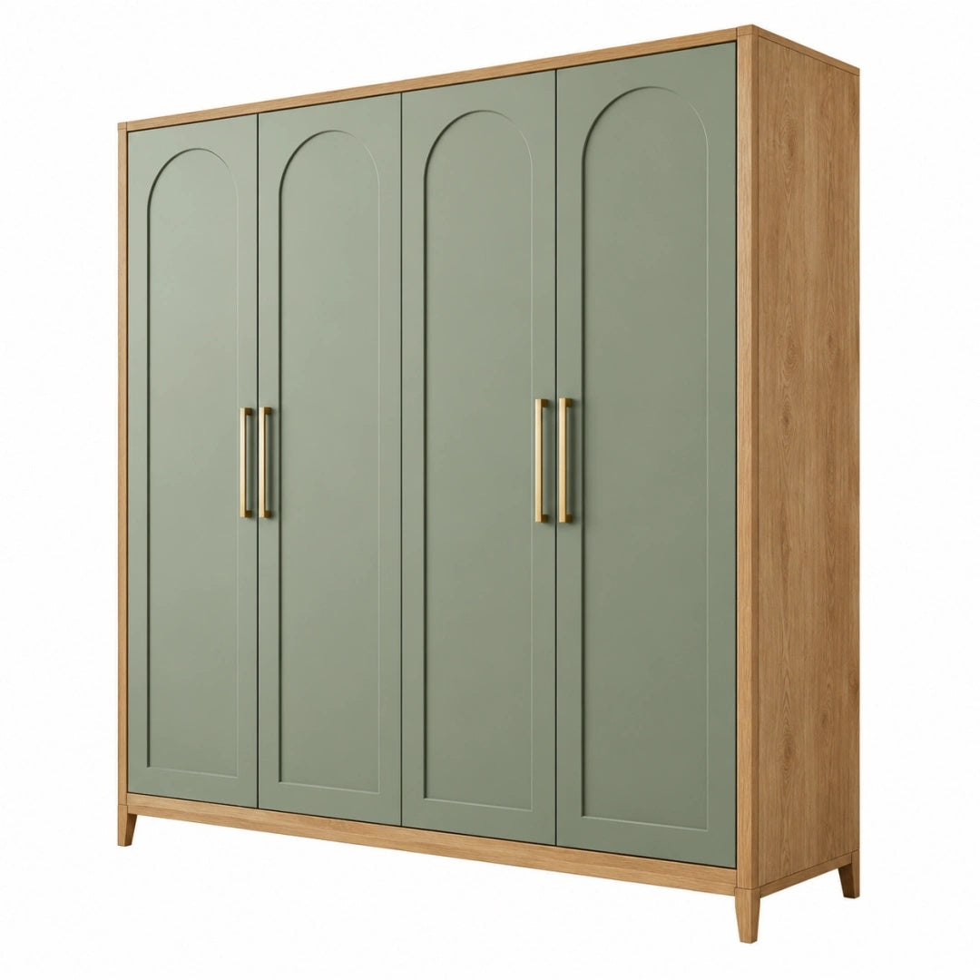 Armoire 4 portes 160 x 60 x 200 cm en panneaux effet bois vert sauge style contemporain