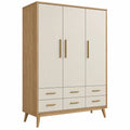 Armoire 3 portes 150 x 55 x 190 cm en panneaux de bois beige et bois clair style scandinave