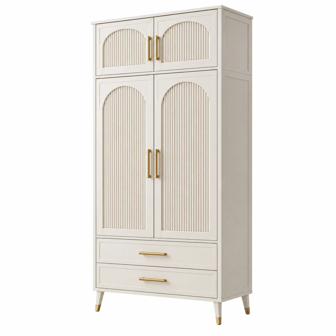Armoire 100 x 50 x 200 cm en bois blanc à 4 portes et 2 tiroirs style contemporain
