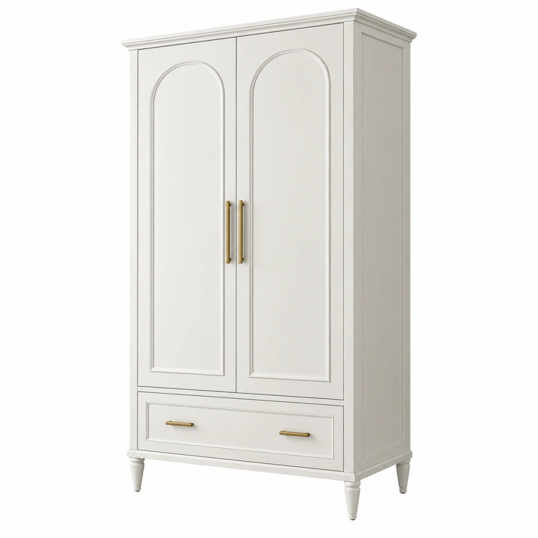 Armoire de rangement 100 x 55 x 200 cm en bois blanc à 2 portes avec tiroir style classique